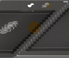 Mexen Elix кухненска мивка от гранит с 1 отделение 600 x 500 mm, черна с пръски, златен сифон - 6525601005-76-G