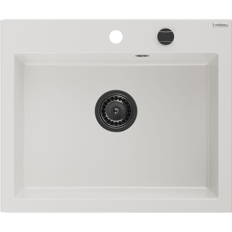 Mexen Elix кухненска мивка от гранит с 1 купа 600 x 500 мм, бяла, черен сифон - 6525601005-20-B