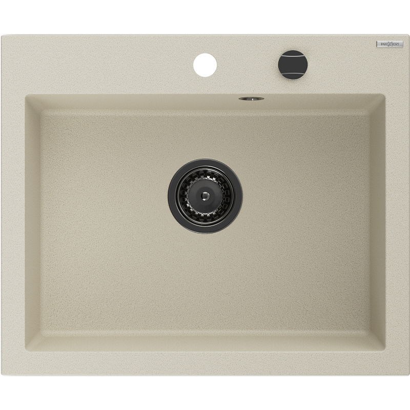 Mexen Elix гранитна мивка с 1 корито 600 x 500 mm, бежова, черен сифон- 6525601005-69-B