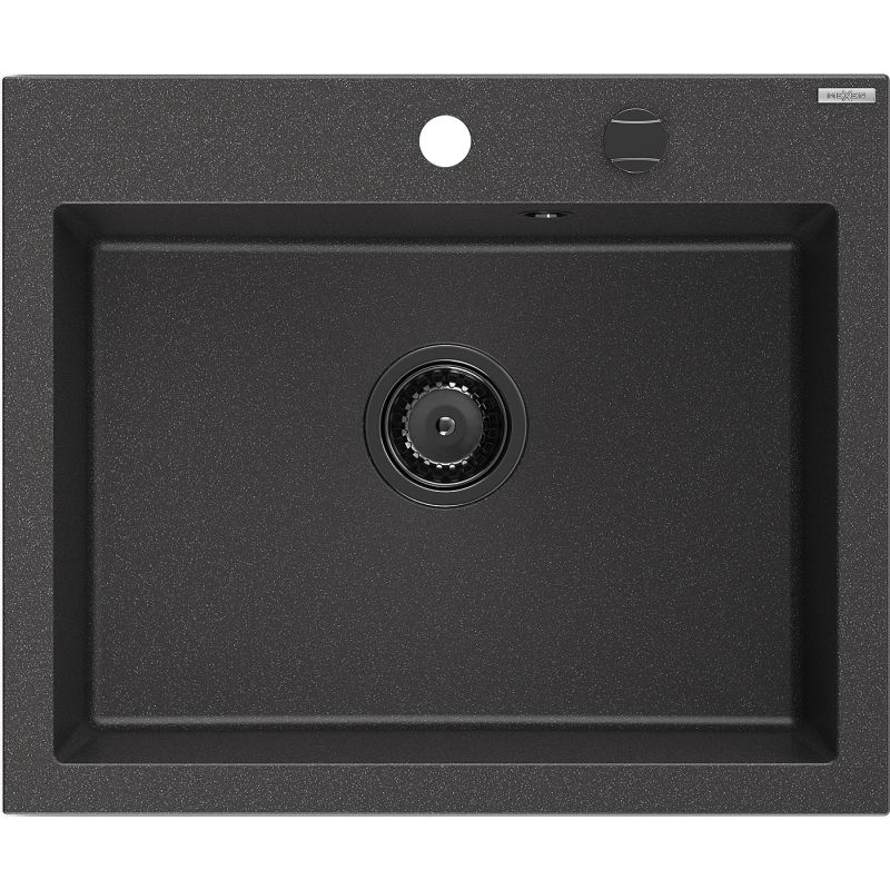 Mexen Elix гранитна мивка с 1 отделение 600 x 500 mm, черна с пръски, черен сифон - 6525601005-76-B