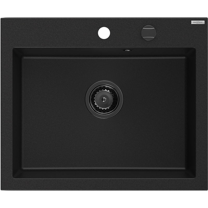 Mexen Elix гранитна мивка с 1 отделение 600 x 500 мм, черна, сифона черен - 6525601005-77-B
