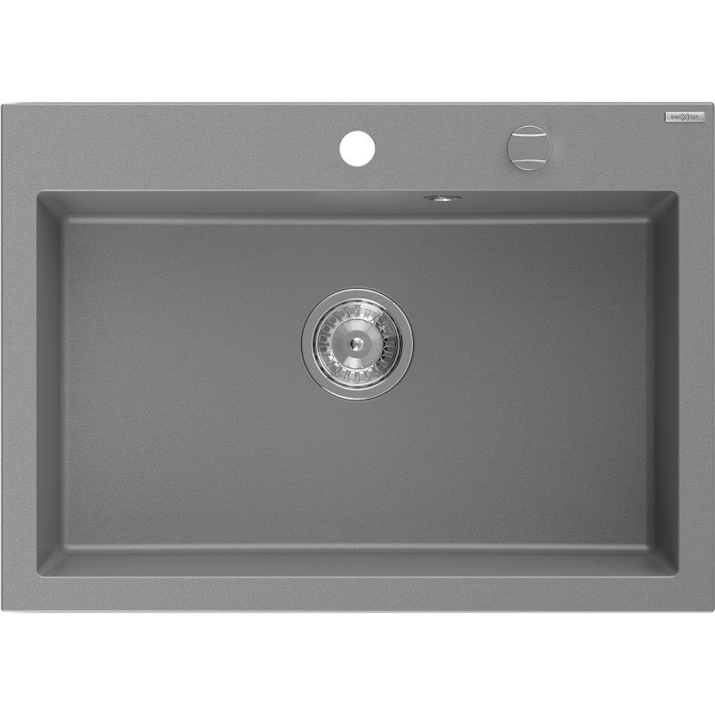 Mexen Elix гранитна мивка с една камера 700 x 500 мм, сива, хромиран сифон - 6526701005-71