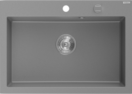 Mexen Elix гранитна мивка с една камера 700 x 500 мм, сива, хромиран сифон - 6526701005-71