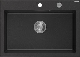 Mexen Elix гранитна мивка с 1 камера 700 x 500 мм, черно/сребърен металик, хромиран сифон - 6526701005-73