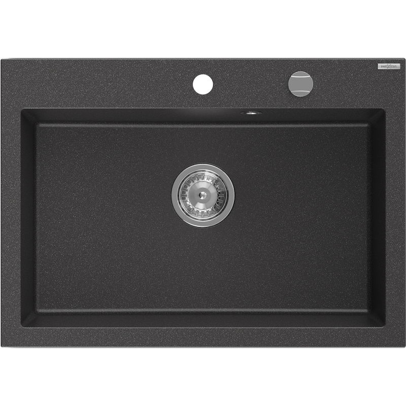 Mexen Elix гранитна мивка с 1 отделение 700 x 500 mm, черно напечено, сифон хром - 6526701005-76