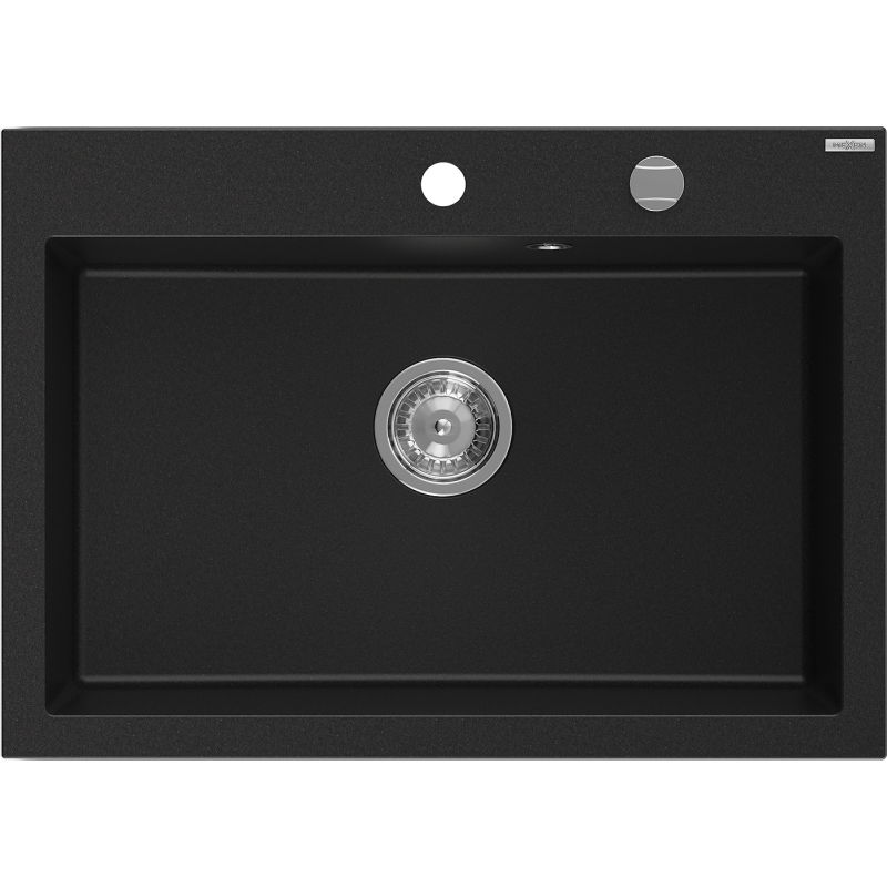 Mexen Elix кухненска мивка от гранит с 1 камера 700 x 500 мм, черна, сифон хром - 6526701005-77