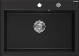 Mexen Elix кухненска мивка от гранит с 1 камера 700 x 500 мм, черна, сифон хром - 6526701005-77
