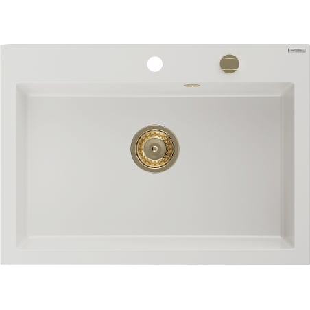 Mexen Elix гранитна кухненска мивка с 1 отделение 700 x 500 мм, бяла, златен сифон - 6526701005-20-G
