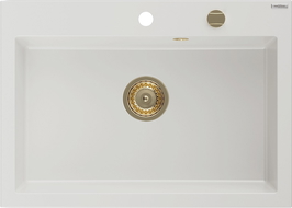Mexen Elix гранитна кухненска мивка с 1 отделение 700 x 500 мм, бяла, златен сифон - 6526701005-20-G