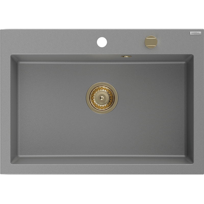 Mexen Elix гранитна мивка с 1 корито 700 x 500 mm, сива, сифон златен - 6526701005-71-G