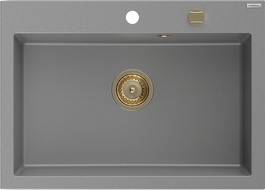 Mexen Elix гранитна мивка с 1 отделение 700 x 500 мм, сива, златен сифон