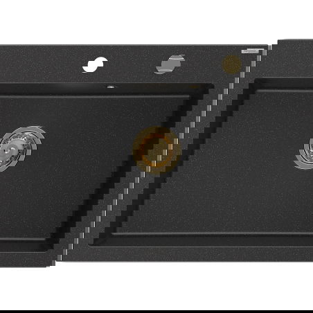 Mexen Elix гранитна мивка 1-камерна 700 x 500 мм, черен/сребрист металик, златен сифон - 6526701005-73-G