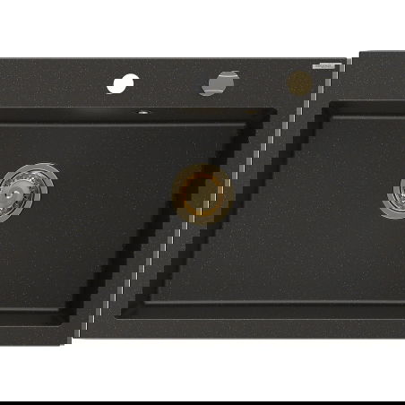 Mexen Elix гранитна кухненска мивка, 1 камера, 700 x 500 мм, черна/златен металик, златен сифон - 6526701005-75-G