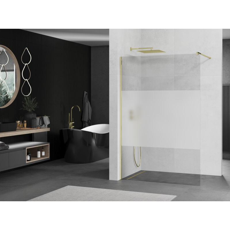 Mexen Kioto Душ стена Walk-in 130 x 200 см, прозрачна/матова 8 мм, златна - 800-130-101-50-35