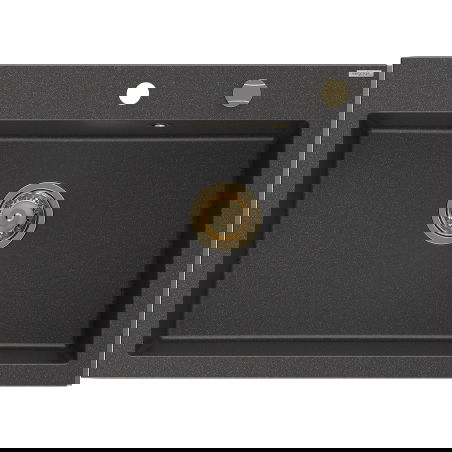 Mexen Elix гранитна мивка със сифон 1-камерна 700 x 500 мм, черно с пръски, златен сифон - 6526701005-76-G