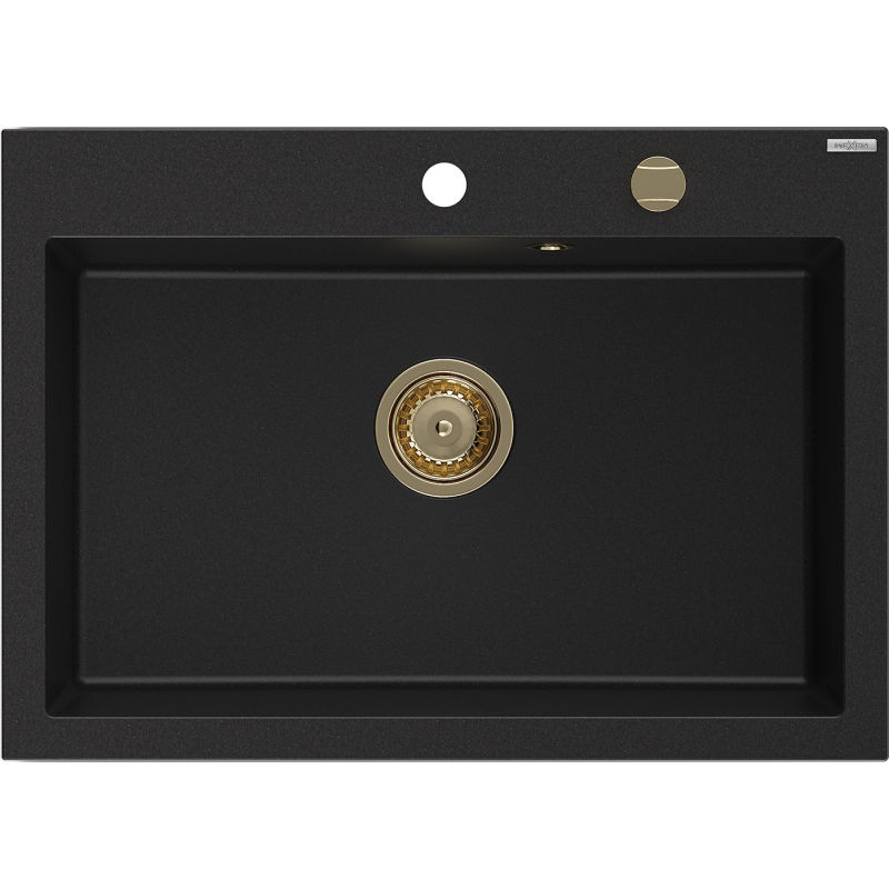 Mexen Elix кухненска мивка гранитна 1-камерна 700 x 500 мм, черна, златен сифон - 6526701005-77-G