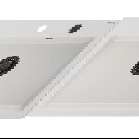 Mexen Elix гранитна мивка с 1 отделение 700 x 500 мм, бяла, черен сифон - 6526701005-20-B