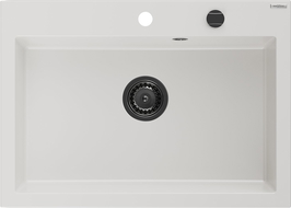 Mexen Elix гранитна мивка с 1 отделение 700 x 500 мм, бяла, черен сифон - 6526701005-20-B