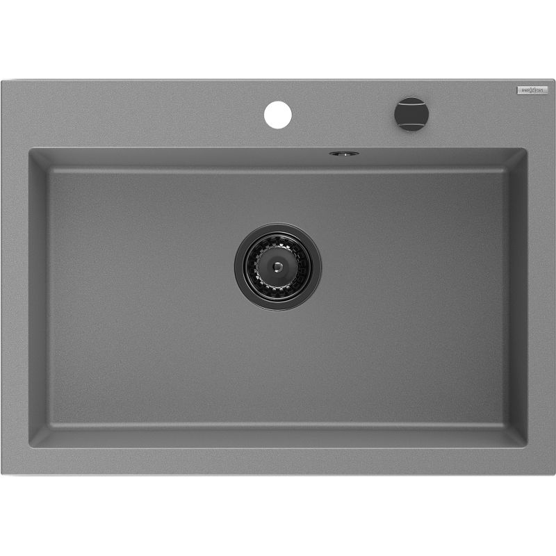 Mexen Elix гранитна мивка с 1 отделение 700 x 500 мм, сива, черен сифон - 6526701005-71-B