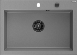 Mexen Elix гранитна мивка с 1 отделение 700 x 500 мм, сива, черен сифон - 6526701005-71-B