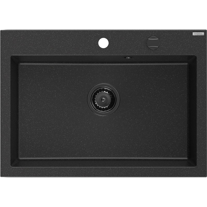 Mexen Elix кухненска мивка от гранит, с 1 гнездо, 700 x 500 мм, черен/сребрист металик, черен сифон - 6526701005-73-B