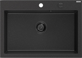 Mexen Elix кухненска мивка от гранит, с 1 гнездо, 700 x 500 мм, черен/сребрист металик, черен сифон - 6526701005-73-B