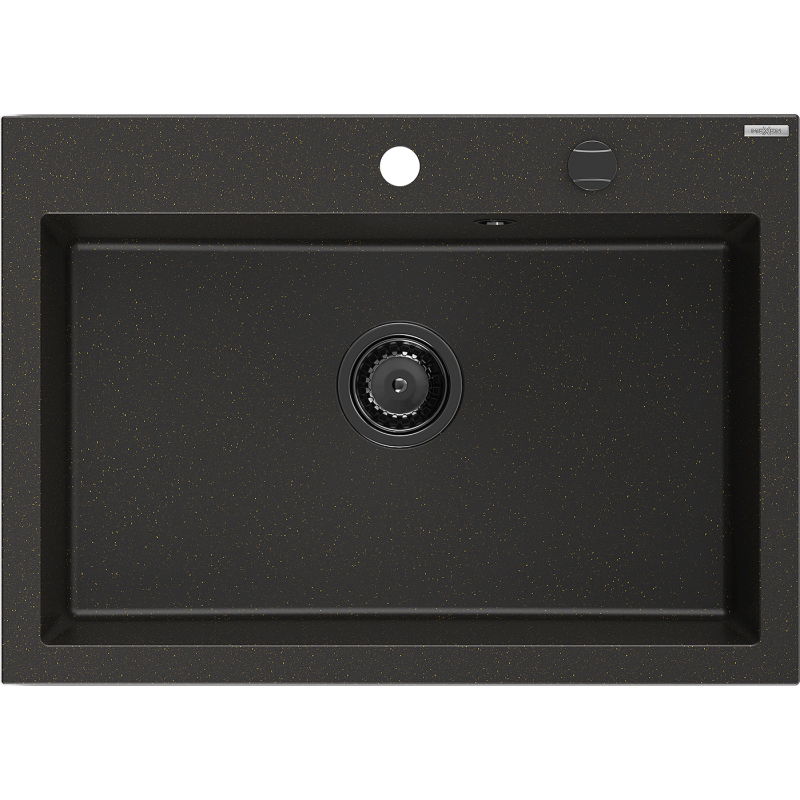 Mexen Elix гранитна мивка с 1 камера 700 x 500 mm, черна/златист металик, черен сифон - 6526701005-75-B