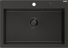 Mexen Elix гранитна мивка с 1 камера 700 x 500 mm, черна/златист металик, черен сифон - 6526701005-75-B