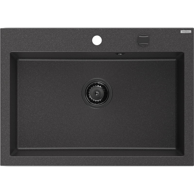 Mexen Elix мивка от гранит с 1 отделение 700 x 500 mm, черна с мраморни вени, черен сифон - 6526701005-76-B