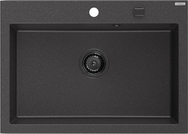 Mexen Elix мивка от гранит с 1 отделение 700 x 500 mm, черна с мраморни вени, черен сифон - 6526701005-76-B