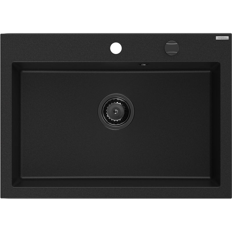 Mexen Elix гранитна мивка с 1 камера 700 x 500 мм, черна, черен сифон - 6526701005-77-B