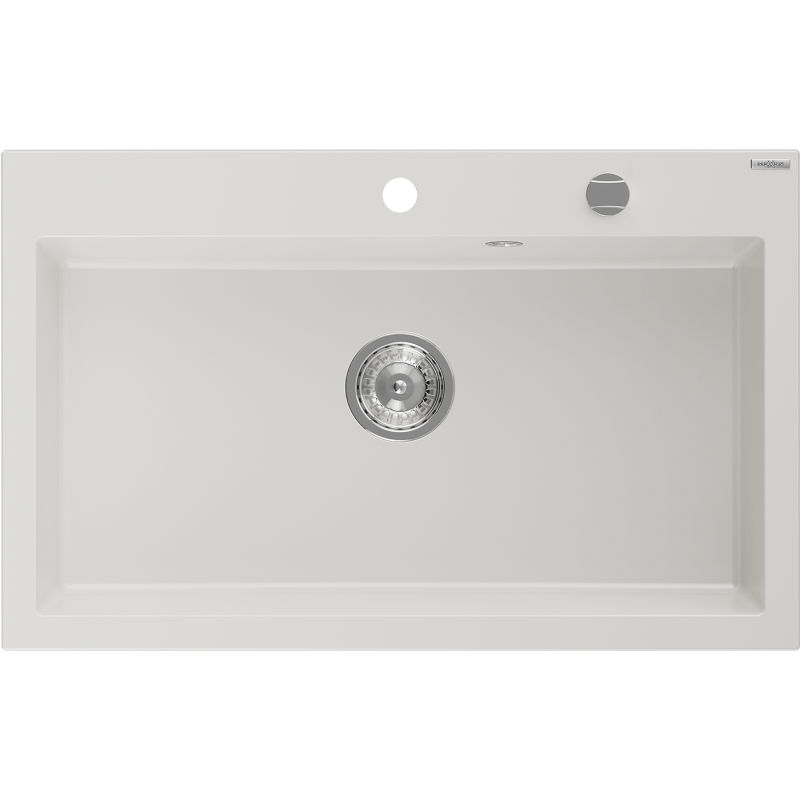 Mexen Elix гранитна мивка с 1 корито 800 x 500 mm, бяла, със сифон хром - 6527801005-20