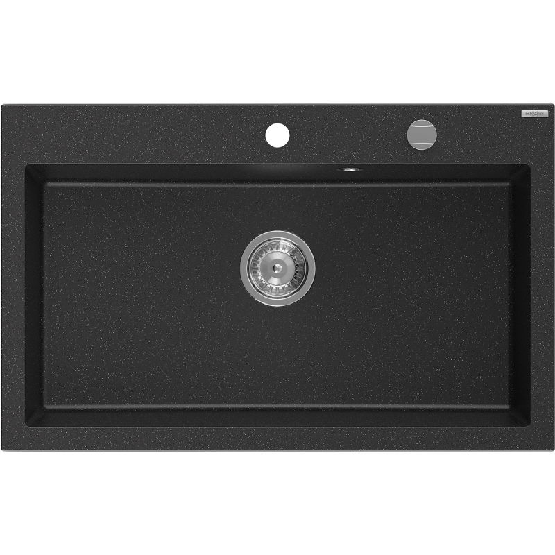 Mexen Elix кухненска мивка гранитна с една камера 800 х 500 мм, черен/сребрист металик, сифон хром - 6527801005-73