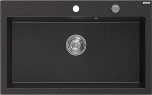 Mexen Elix кухненска мивка гранитна с една камера 800 х 500 мм, черен/сребрист металик, сифон хром - 6527801005-73