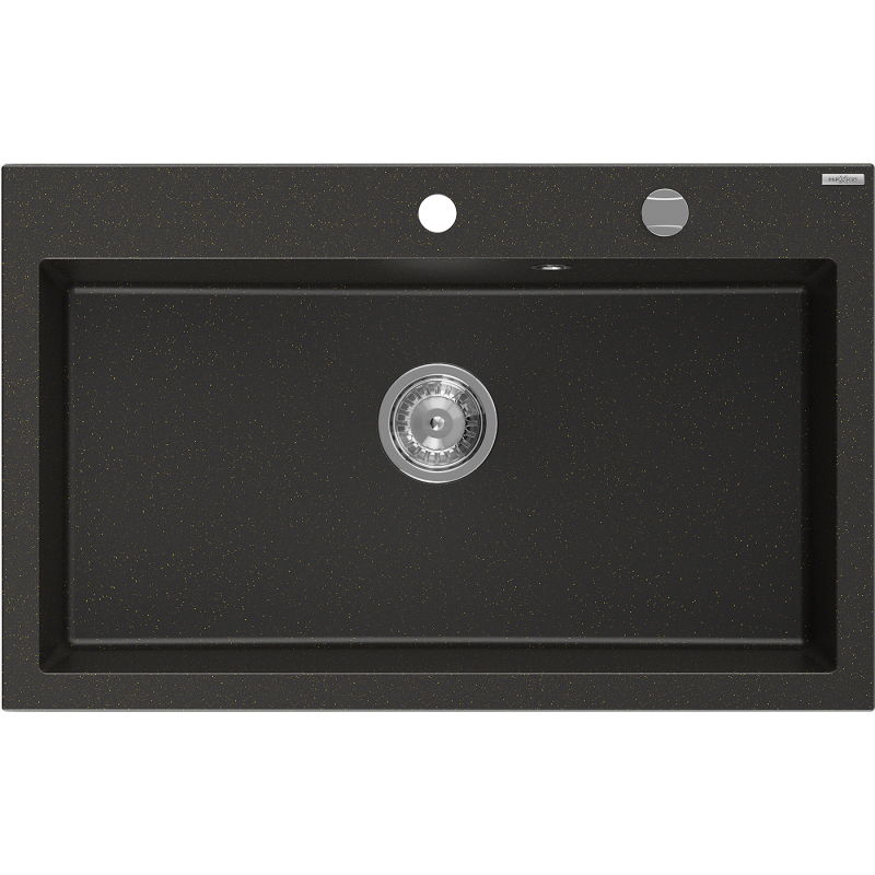 Mexen Elix гранитна мивка с 1 корито 800 x 500 мм, черна/златист металик, сифон