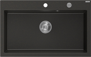 Mexen Elix гранитна мивка с 1 корито 800 x 500 мм, черна/златист металик, сифон