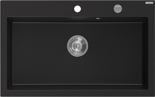 Mexen Elix гранитна мивка с 1 отделение 800 x 500 mm, черна, хромиран сифон - 6527801005-77