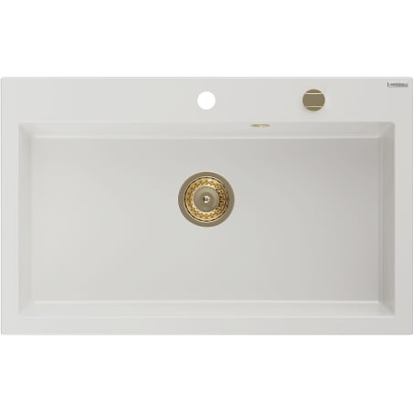 Mexen Elix гранитна мивка 1-коморна 800 x 500 mm, бял, златен сифон - 6527801005-20-G