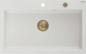 Mexen Elix гранитна мивка 1-коморна 800 x 500 mm, бял, златен сифон - 6527801005-20-G