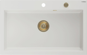 Mexen Elix гранитна мивка със само една камера 800 x 500 mm, бяла, златен сифон