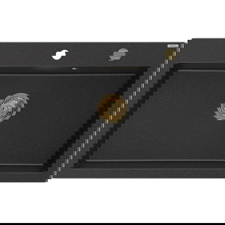 Mexen Elix гранитна мивка с 1 отделение 800 x 500 мм, черно/сребрист металик, златен сифон - 6527801005-73-G