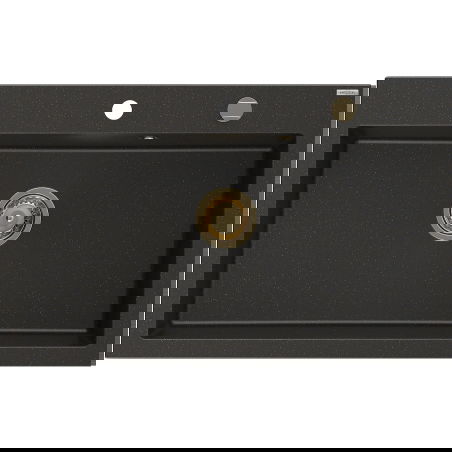 Mexen Elix гранитна мивка с 1 отделение 800 x 500 mm, черен/златист металик, златист сифон - 6527801005-75-G