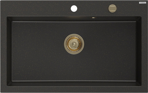 Mexen Elix гранитна мивка с 1 отделение 800 x 500 mm, черен/златист металик, златист сифон - 6527801005-75-G