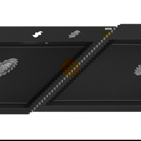 Mexen Elix гранитна кухненска мивка с 1 отделение 800 x 500 мм, черна, златен сифон - 6527801005-77-G