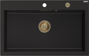Mexen Elix гранитна кухненска мивка с 1 отделение 800 x 500 мм, черна, златен сифон - 6527801005-77-G