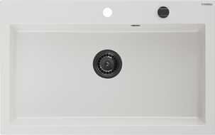 Mexen Elix гранитна мивка с 1 отделение 800 x 500 mm, бяла, черен сифон - 6527801005-20-B