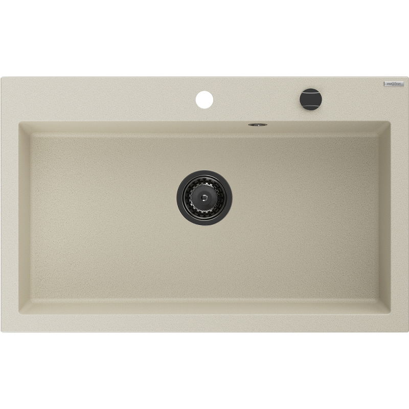 Mexen Elix еднокоморна мивка от гранит 800 x 500 mm, бежова, черен сифон - 6527801005-69-B