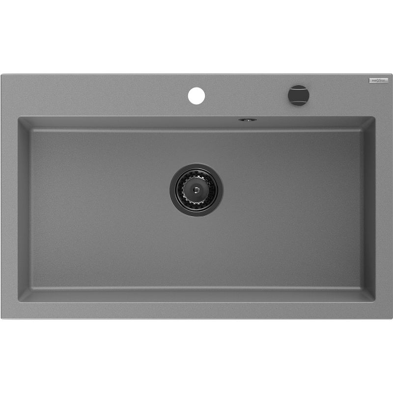Mexen Elix гранитна мивка с 1 отделение 800 x 500 mm, сива, сифон черен - 6527801005-71-B