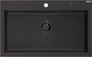 Mexen Elix мивка с една камера, гранитна, 800 x 500 мм, черна/сребърен металик, черен сифон - 6527801005-73-B