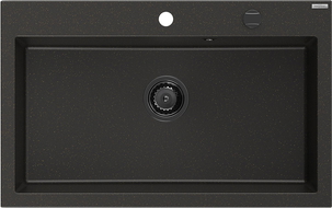 Mexen Elix гранитна кухненска мивка с 1 отделение 800 x 500 мм, черен/златен металик, черен сифон - 6527801005-75-B